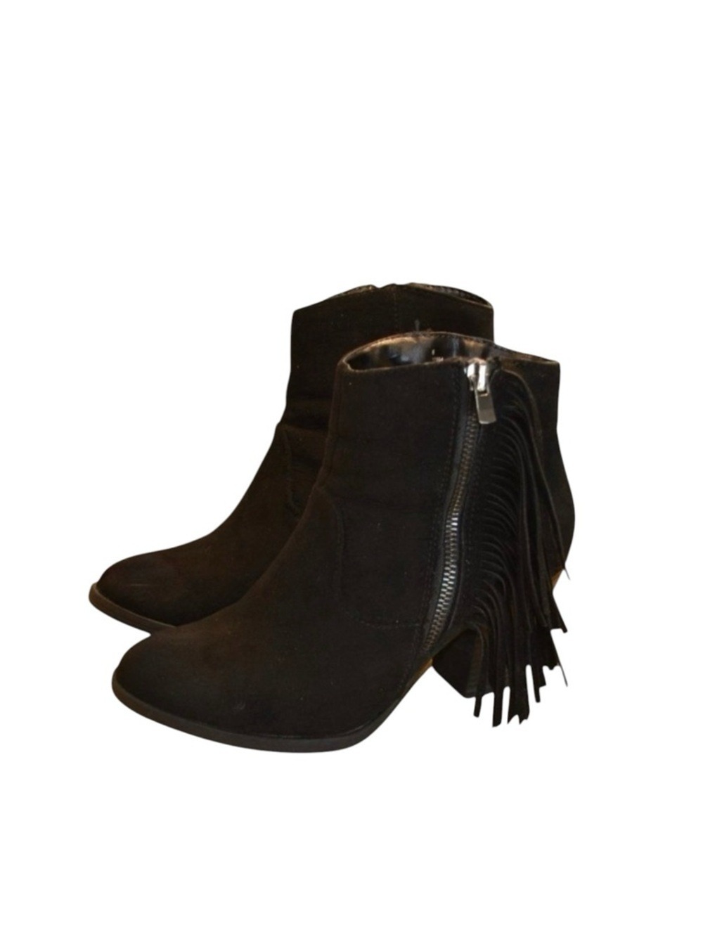 Jessica Black Fringe Western Ankle Boots Vegan Suede Cowgirl Festival Booties  6